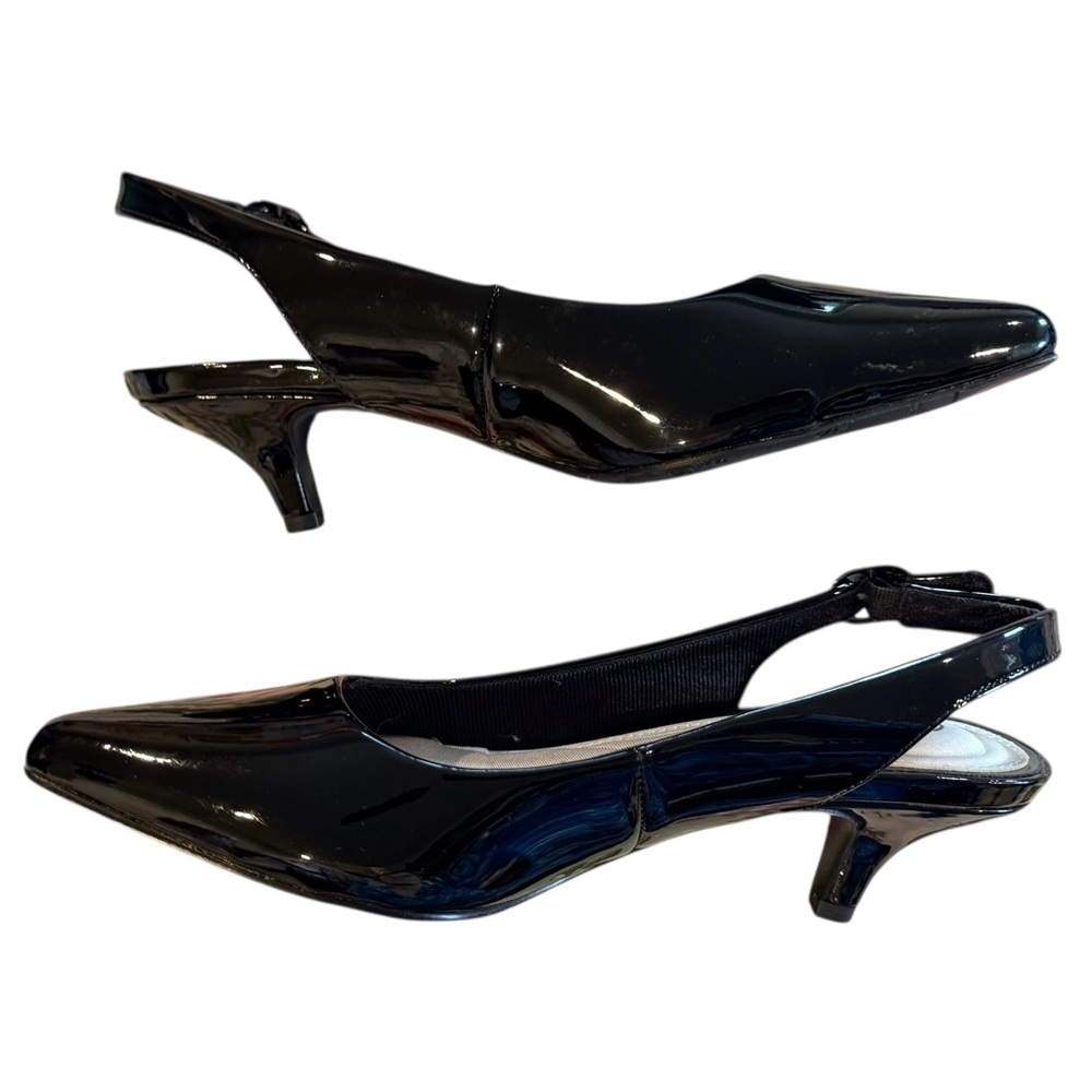 Black Patent Easy Street Slingback Kitten Heels Pump 8 Wide Padded Comfort Flex